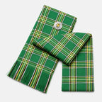Irish Green Tartan Sash front view – full-size women's Highland sash in vibrant green Celtic tartan by Glenor Heritage