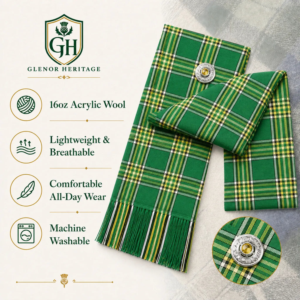 Irish Green Tartan Sash – Full Size Women’s Highland Sash | Glenor Heritage