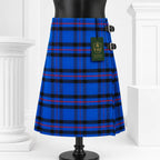 Elliot Modern tartan kilt front view – earthy toned plaid pattern with adjustable leather straps