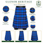 Elliot Modern tartan kilt side view showing knife pleats and metal buckle closure