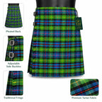 Glenor Heritage Ferguson Ancient tartan kilt front full view with leather strap closure