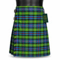 Ferguson Ancient tartan kilt front view – muted ancient sett plaid with adjustable leather straps