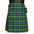 Ferguson Ancient tartan kilt front view – muted ancient sett plaid with adjustable leather straps