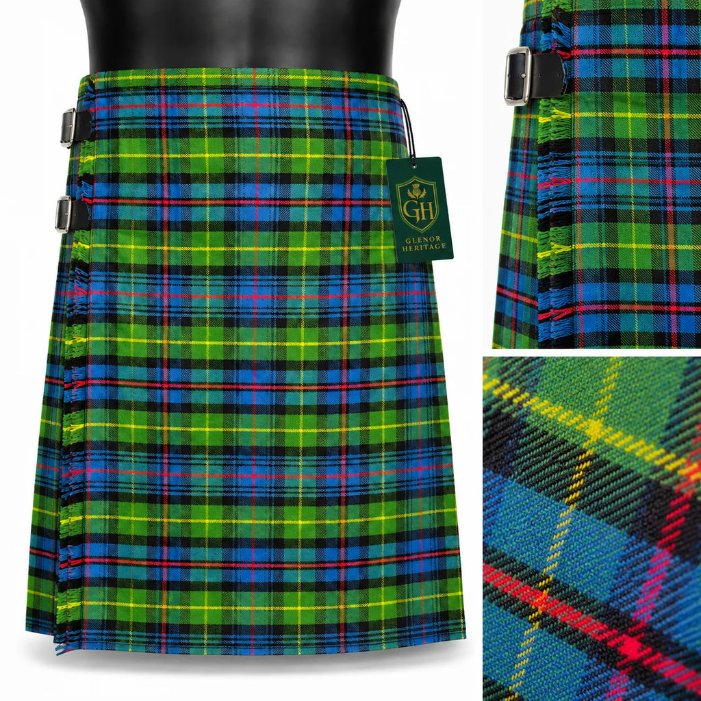 Ferguson Ancient kilt side view showing traditional knife pleats and metal buckle detail