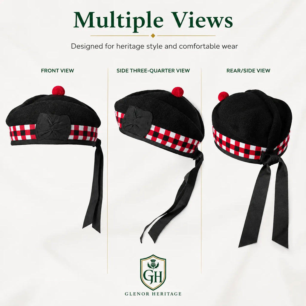Black & Red Diced Glengarry Cap – Traditional Scottish Hat | Glenor Heritage