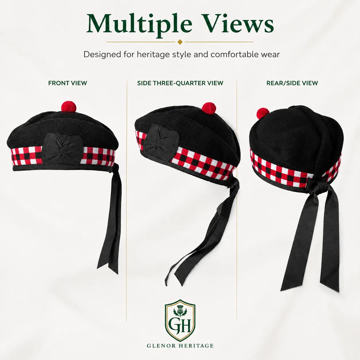 Black & Red Diced Glengarry Cap – Traditional Scottish Hat | Glenor Heritage