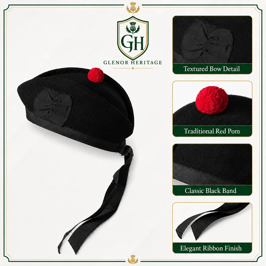 Plain Black Wool Glengarry Cap – Traditional Scottish Hat | Glenor Heritage