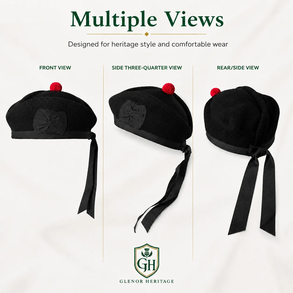 Plain Black Wool Glengarry Cap – Traditional Scottish Hat | Glenor Heritage