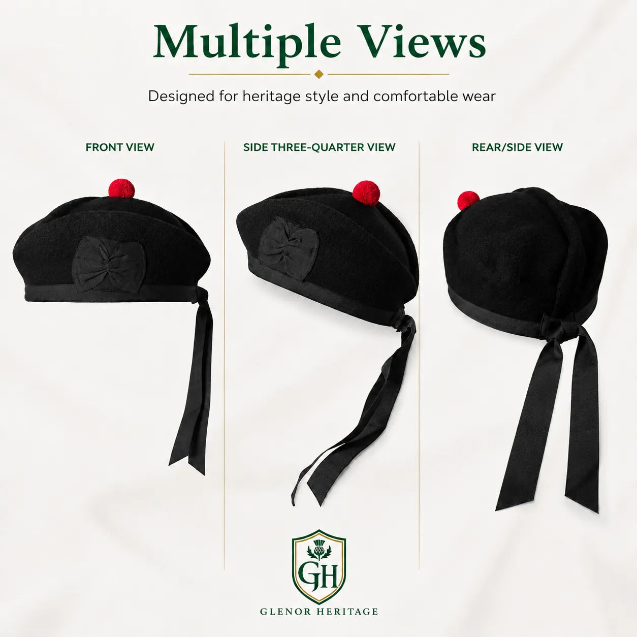 Plain Black Wool Glengarry Cap – Traditional Scottish Hat | Glenor Heritage