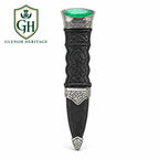 Black & Silver Green Gem Sgian Dubh – Celtic Scottish Highland Accessory