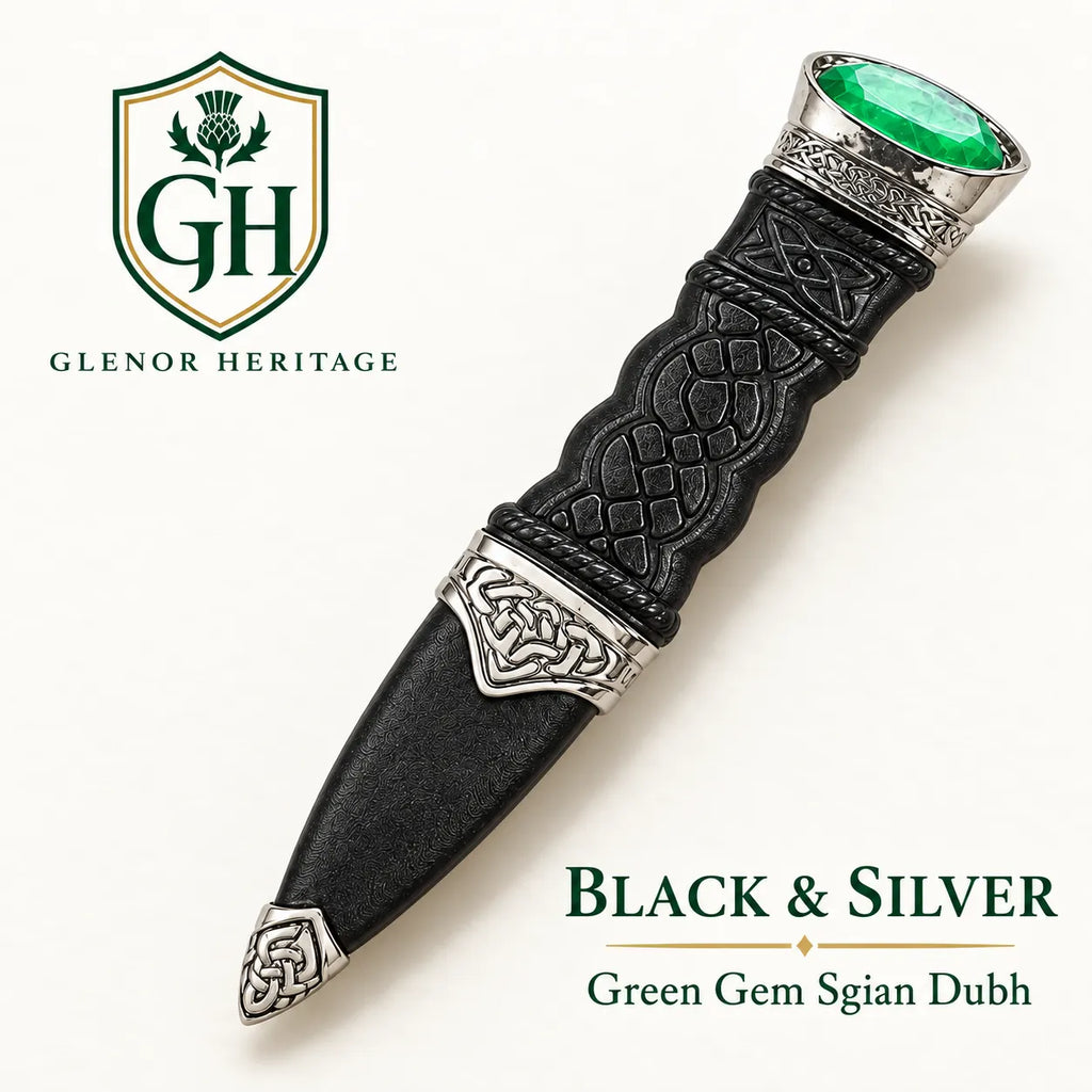 Black & Silver Green Gem Sgian Dubh – Celtic Scottish Highland Accessory