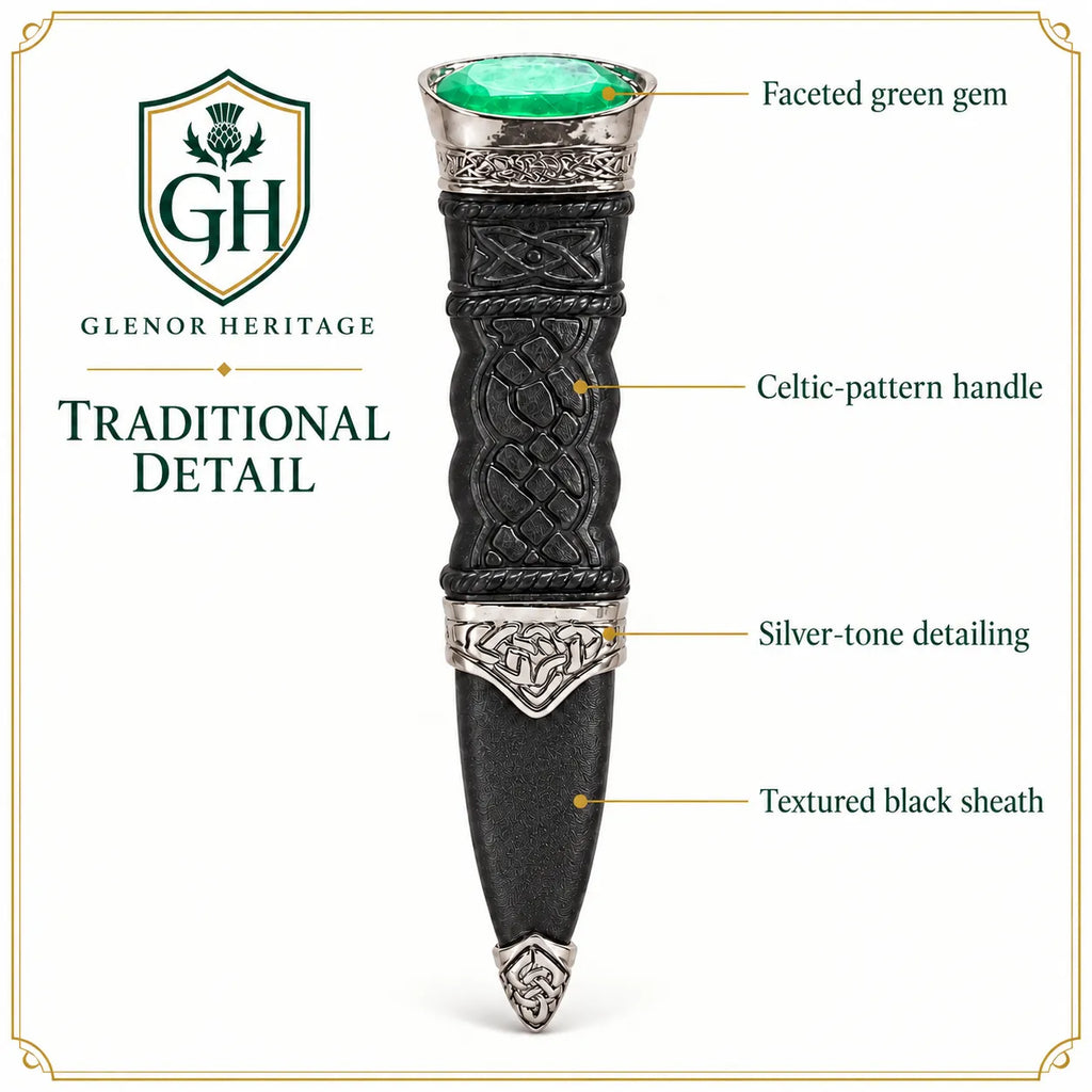 Black & Silver Green Gem Sgian Dubh – Celtic Scottish Highland Accessory