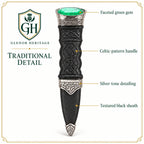 Black & Silver Green Gem Sgian Dubh – Celtic Scottish Highland Accessory