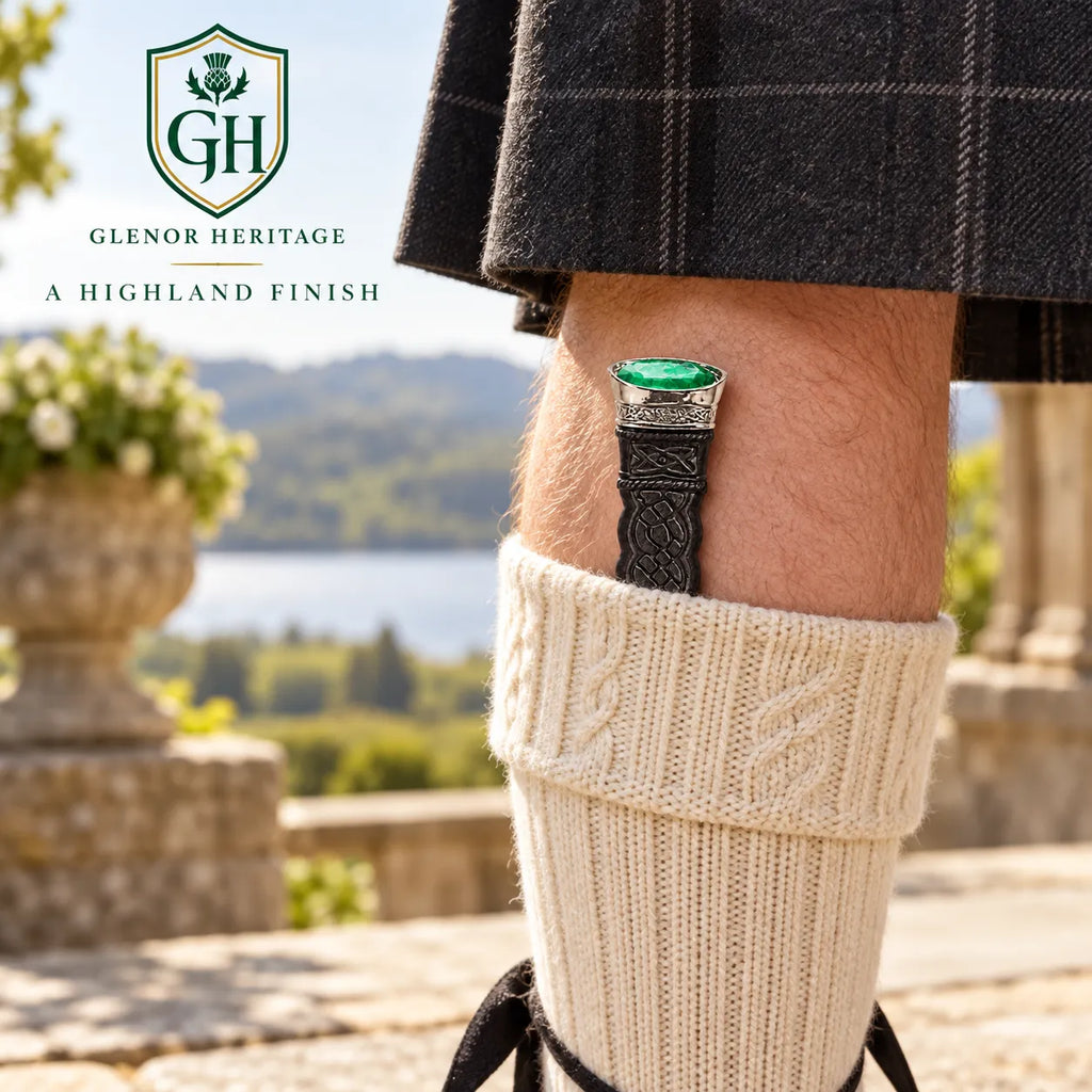 Black & Silver Green Gem Sgian Dubh – Celtic Scottish Highland Accessory