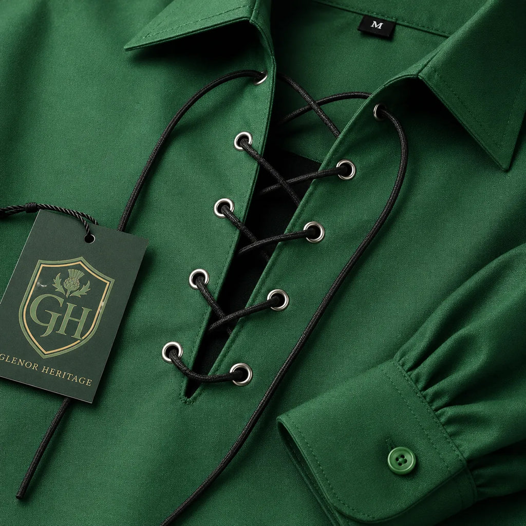 Green Jacobite Lace Up Shirt – Traditional Celtic Highland Wear | Glenor Heritage