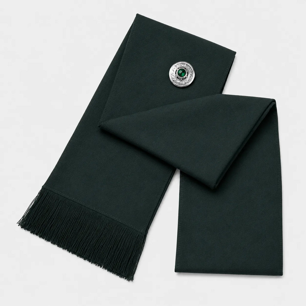 Dark Green Women's Highland Sash front view – full-size formal Scottish sash in rich dark green by Glenor Heritage