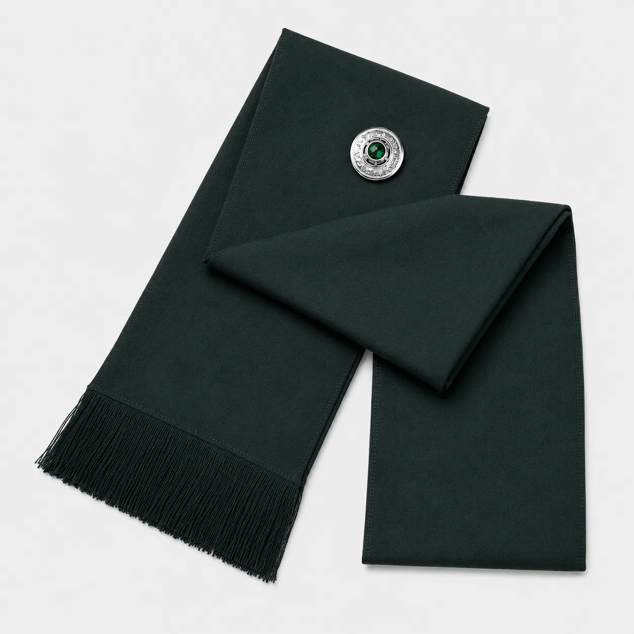 Dark Green Women's Highland Sash front view – full-size formal Scottish sash in rich dark green by Glenor Heritage