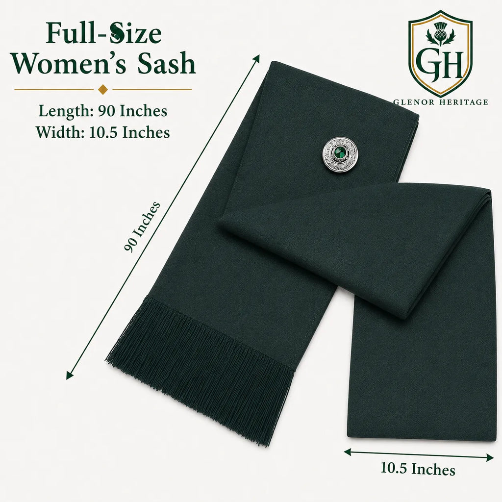 Dark Green Women’s Highland Sash – Full Size Formal Scottish Sash | Glenor Heritage