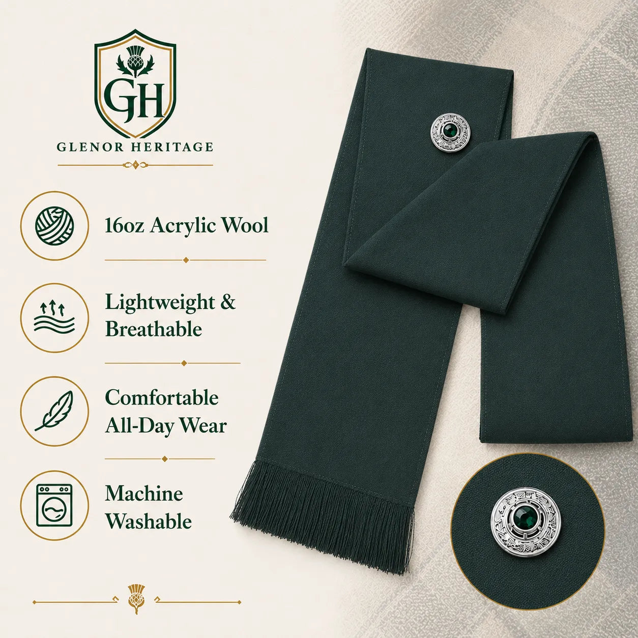 Dark Green Women’s Highland Sash – Full Size Formal Scottish Sash | Glenor Heritage