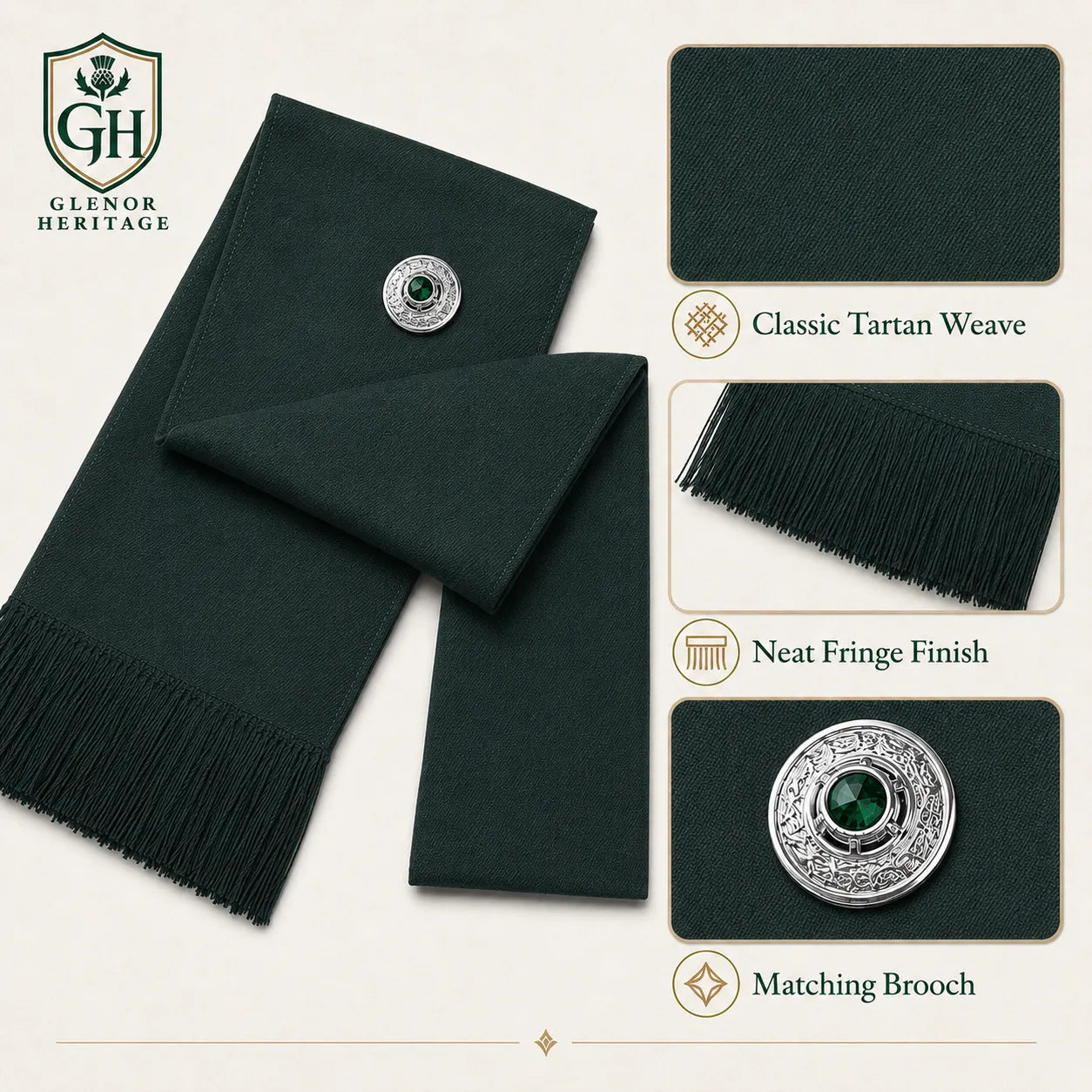 Dark Green Women’s Highland Sash – Full Size Formal Scottish Sash | Glenor Heritage