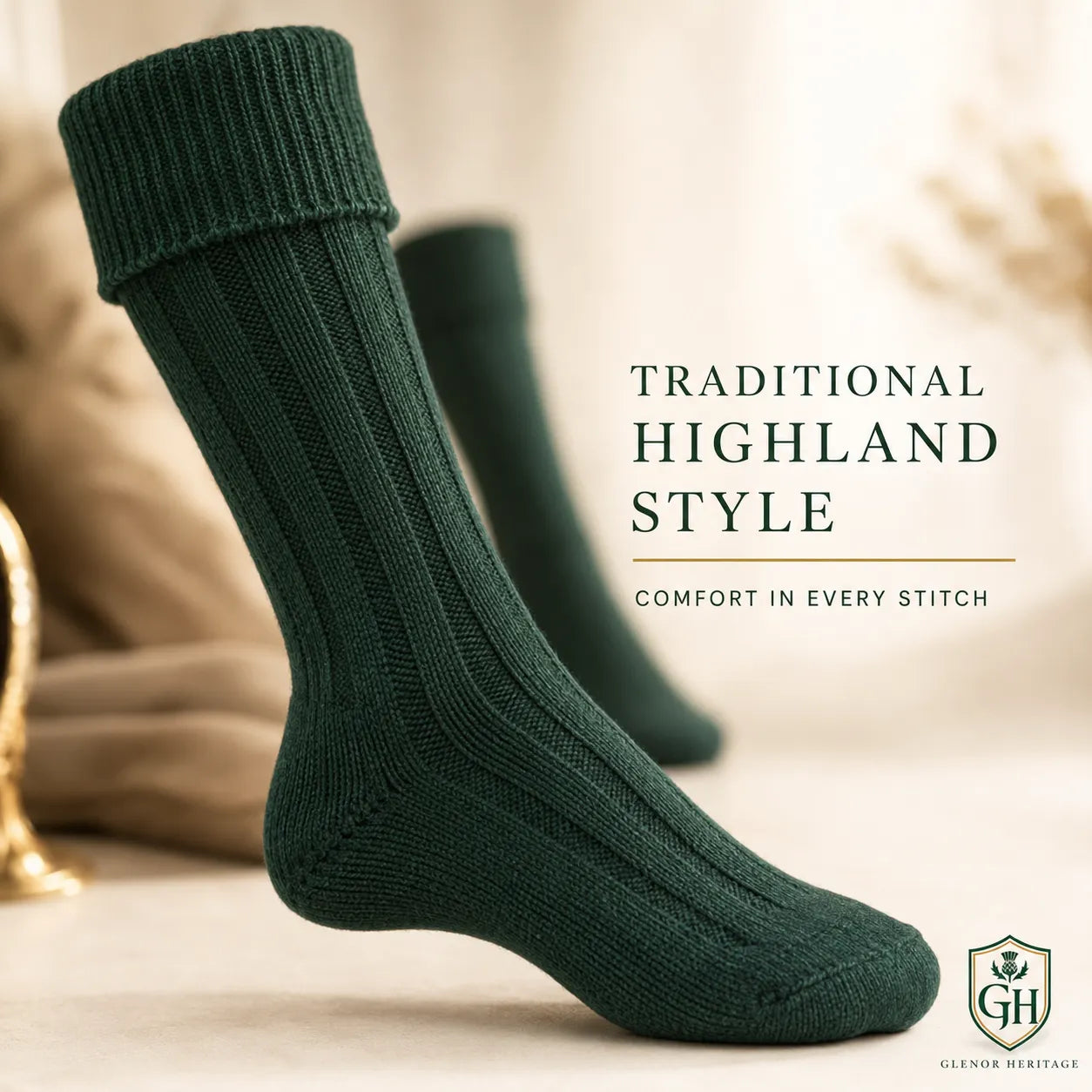 Heritage Green Kilt Hose – Traditional Scottish Highland Socks | Glenor Heritage