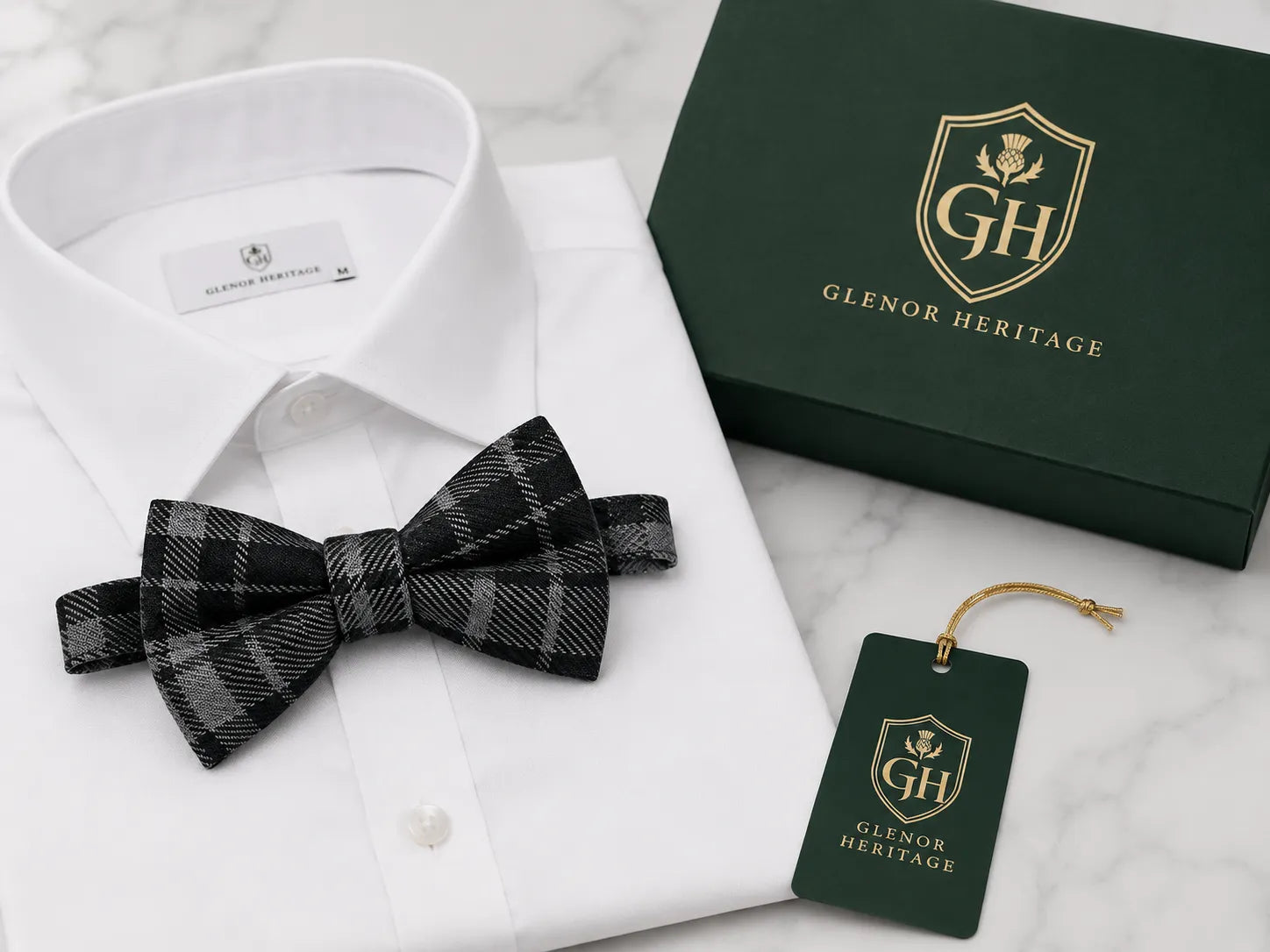 Grey Watch Tartan Bow Tie – Adjustable Scottish Plaid Bow Tie for Men | Formal Highland Wedding Bow Tie | Glenor Heritage