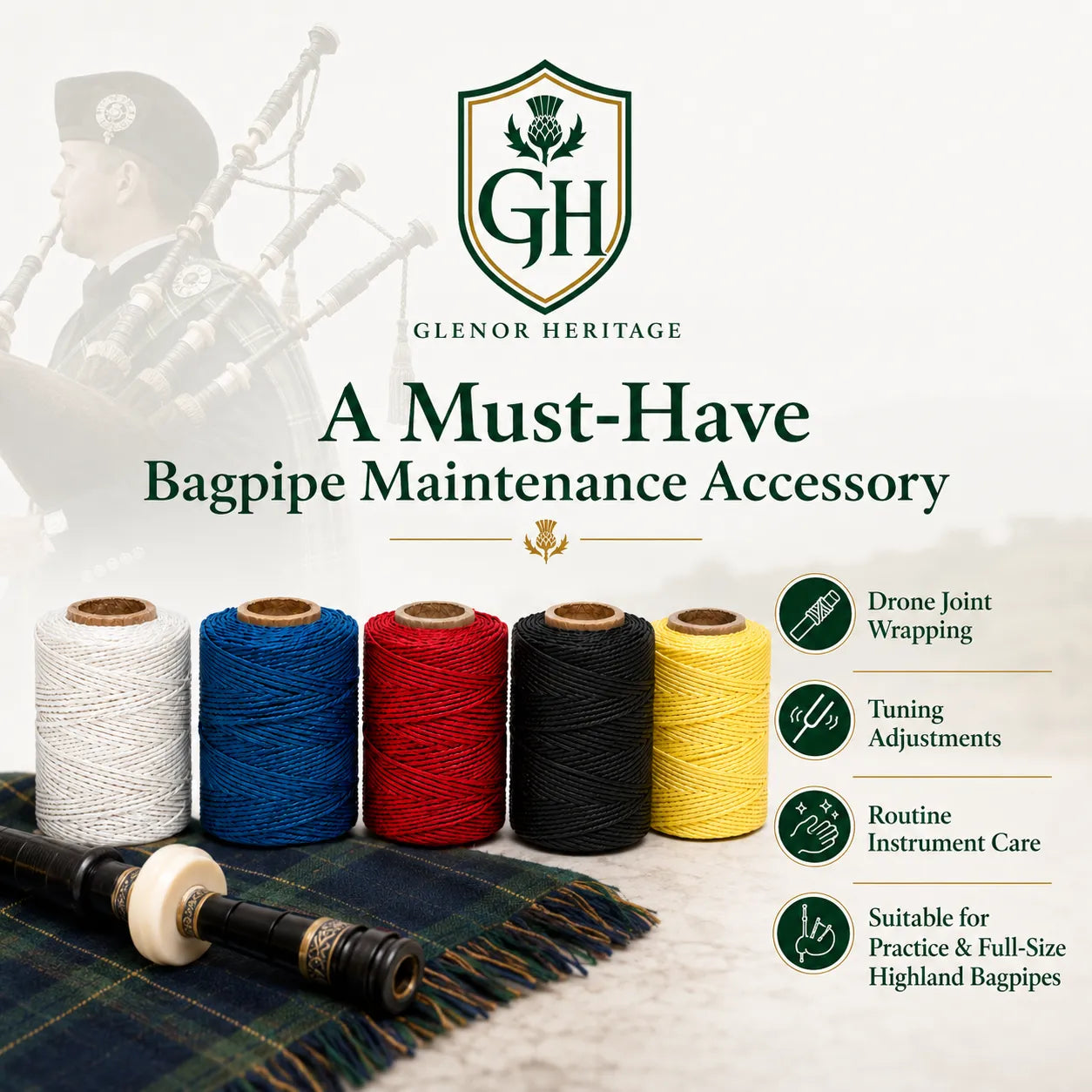 Bagpipe Hemp Thread – Non-Waxed Tuning & Joint Thread | Glenor Heritage