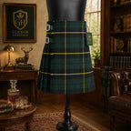 Glenor Heritage Hunting Wallace tartan kilt full front view with leather strap closure