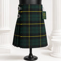 Hunting Wallace tartan kilt front view – earthy green hunting plaid with adjustable leather straps