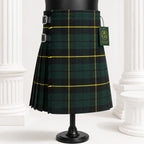 Hunting Wallace tartan kilt front view – earthy green hunting plaid with adjustable leather straps