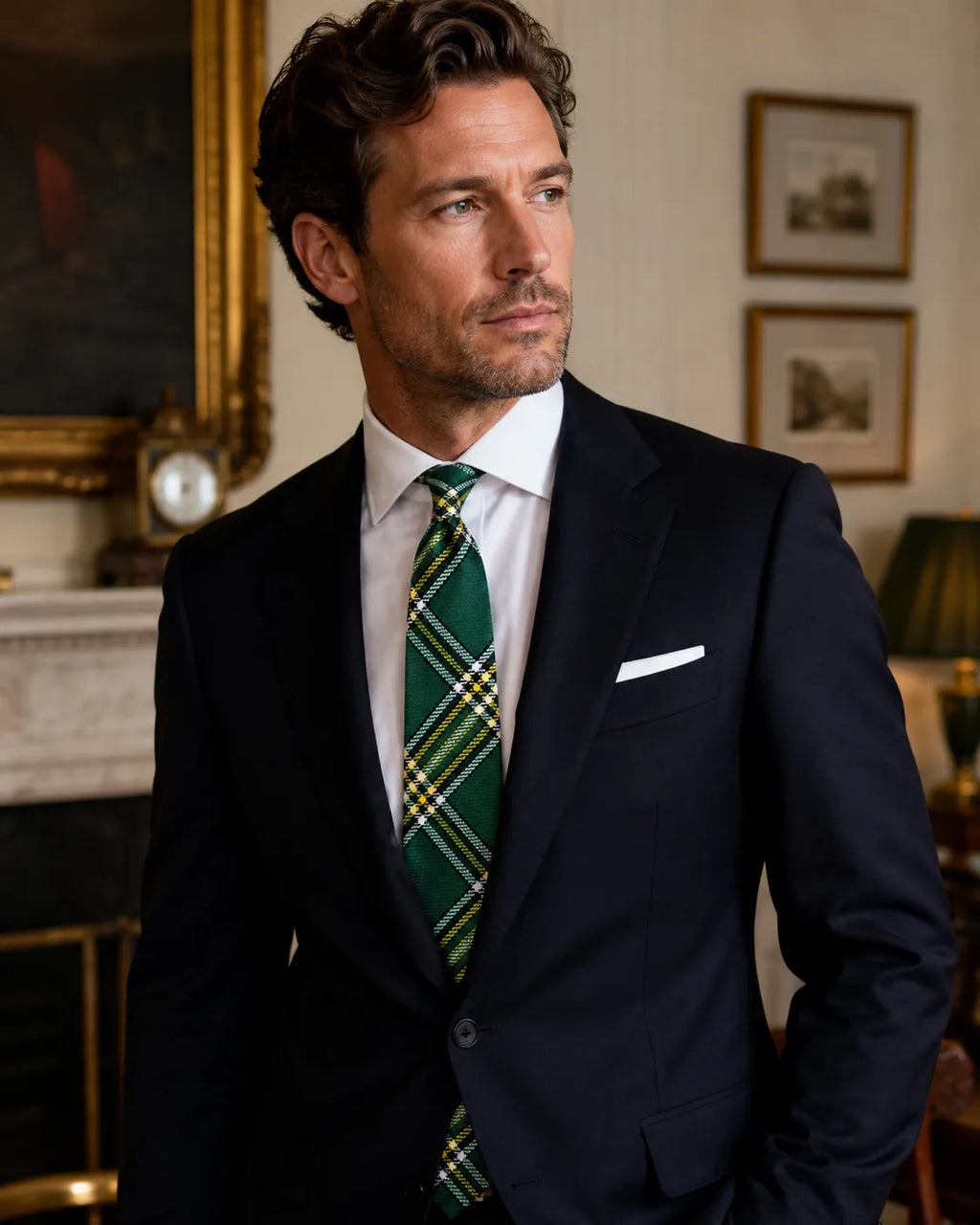 Irish Green Tartan Neck Tie – Classic Scottish & Celtic Plaid Tie for Highland Wear, Weddings & Formal Events