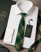 Irish Green Tartan Neck Tie – Classic Scottish & Celtic Plaid Tie for Highland Wear, Weddings & Formal Events
