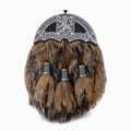 Lion Rampant fur dress sporran front view – formal Celtic Highland sporran with Lion Rampant cantle and hanging tassels by Glenor Heritage