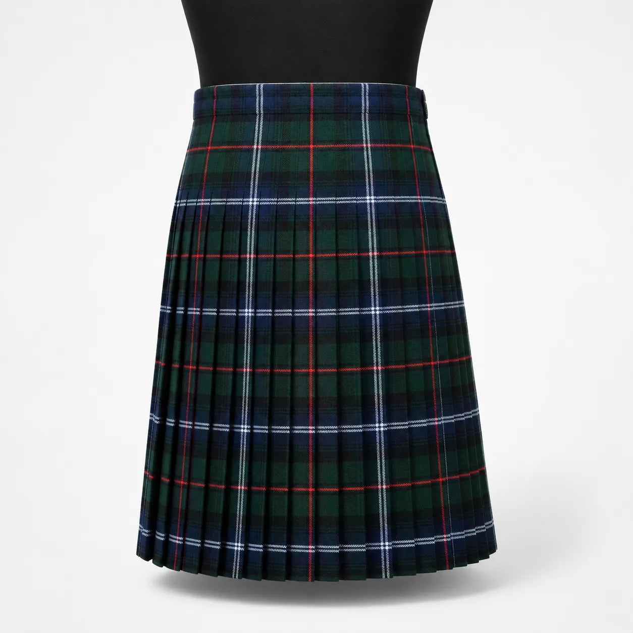 Liquid Modern kilt side view showing traditional knife pleats and metal buckle closure