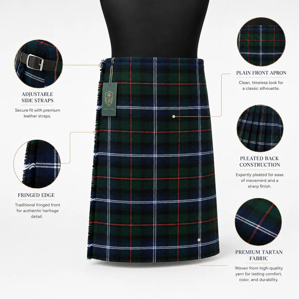 Liquid Modern tartan kilt back pleat detail – premium acrylic wool modern Highland kilt by Glenor Heritage
