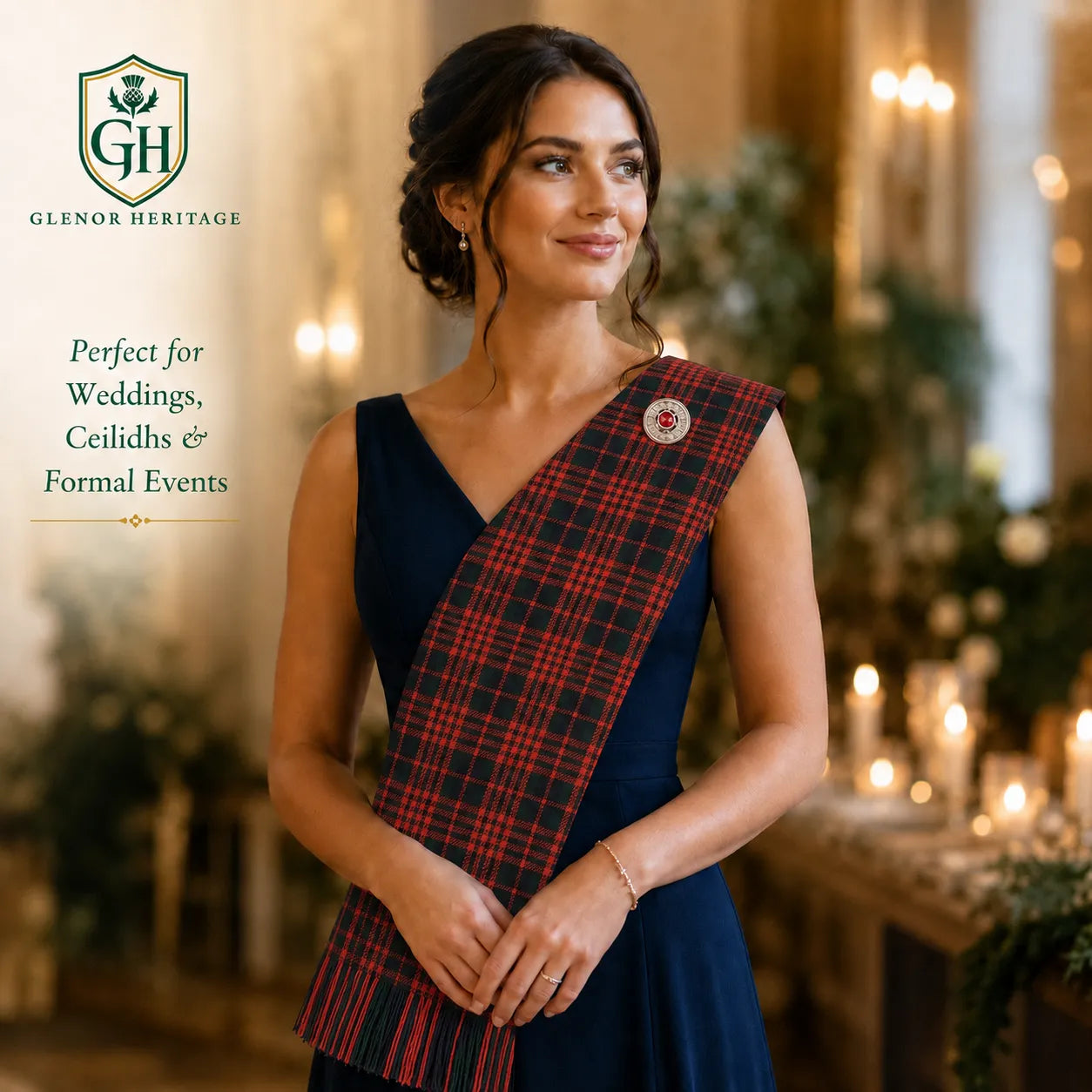 Macdonald Tartan Sash – Full Size Women’s Highland Sash | Glenor Heritage