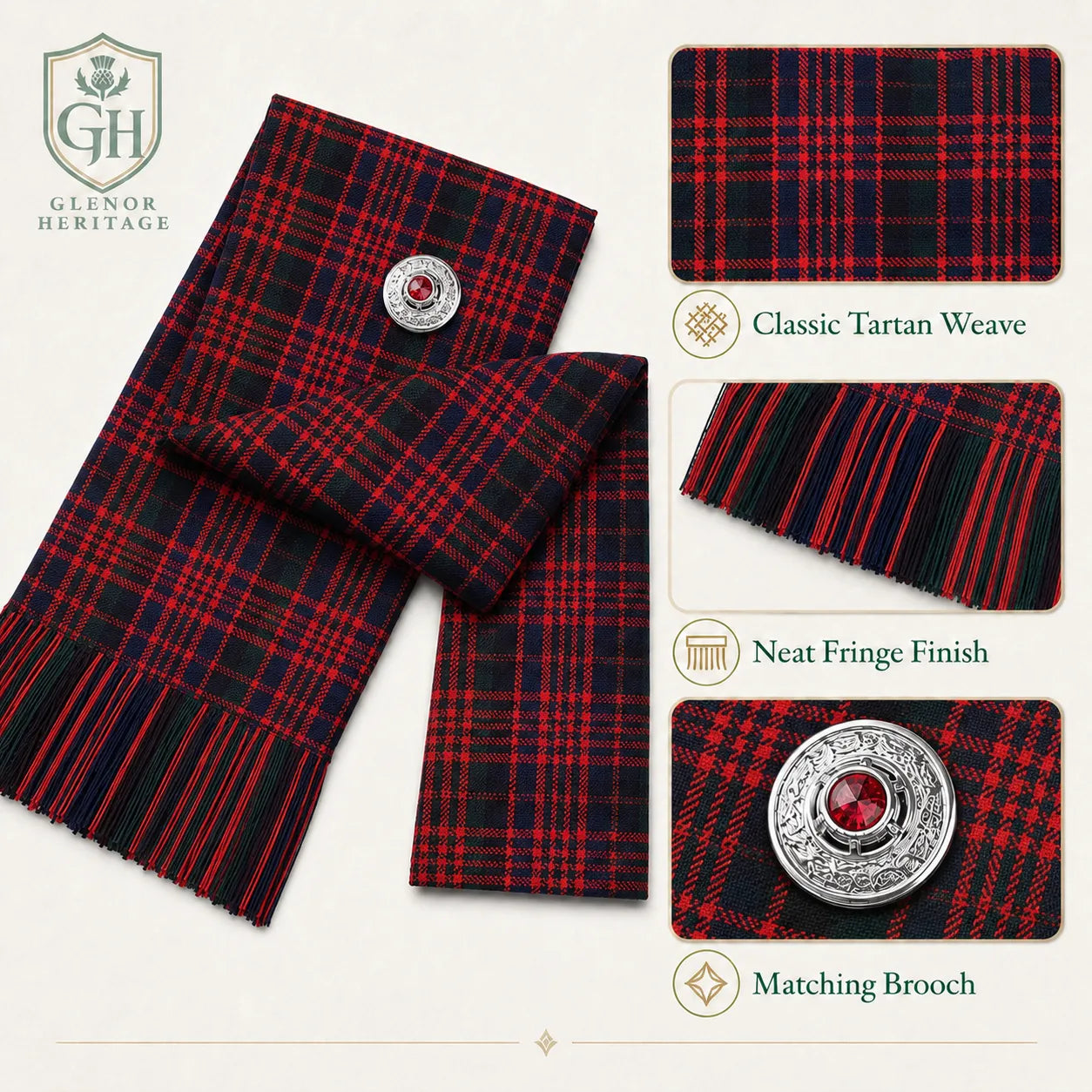 Macdonald Tartan Sash – Full Size Women’s Highland Sash | Glenor Heritage