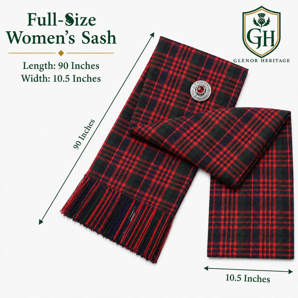 Macdonald Tartan Sash – Full Size Women’s Highland Sash | Glenor Heritage