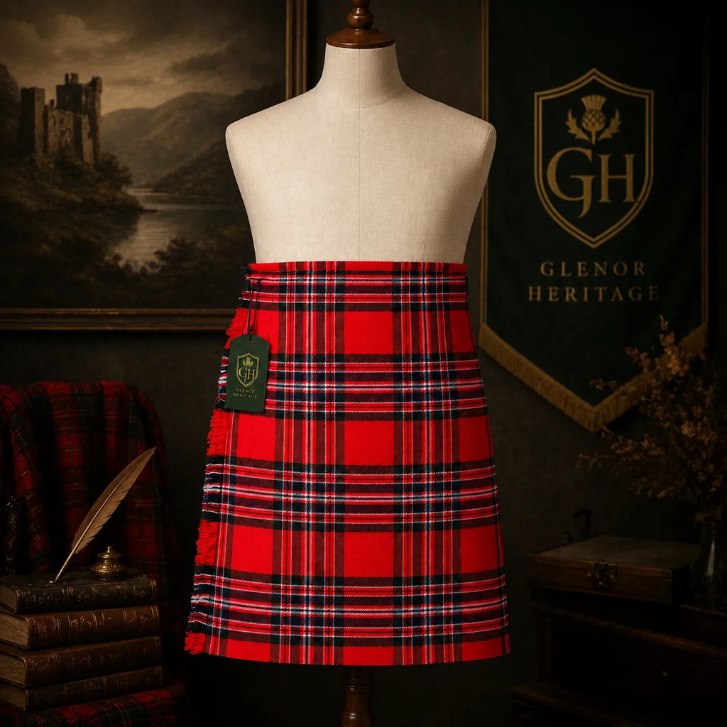 Glenor Heritage MacFarlane Red kilt leather strap and metal buckle close-up detail