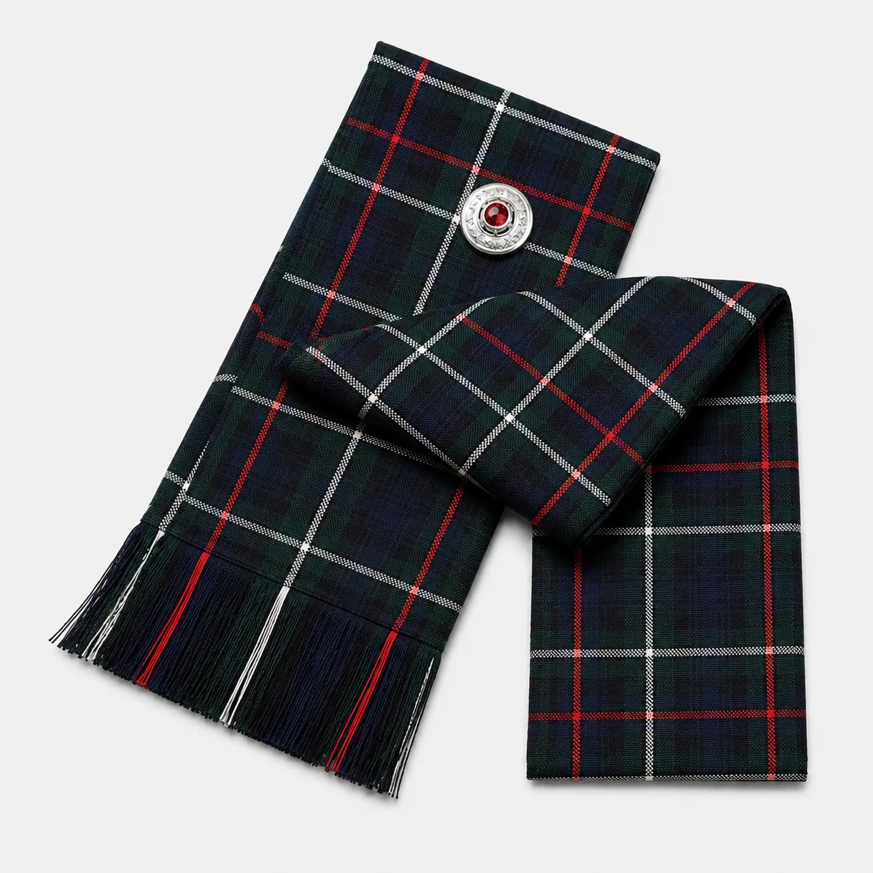 Mackenzie Tartan Sash front view – full-size women's Highland sash in rich clan Mackenzie tartan by Glenor Heritage
