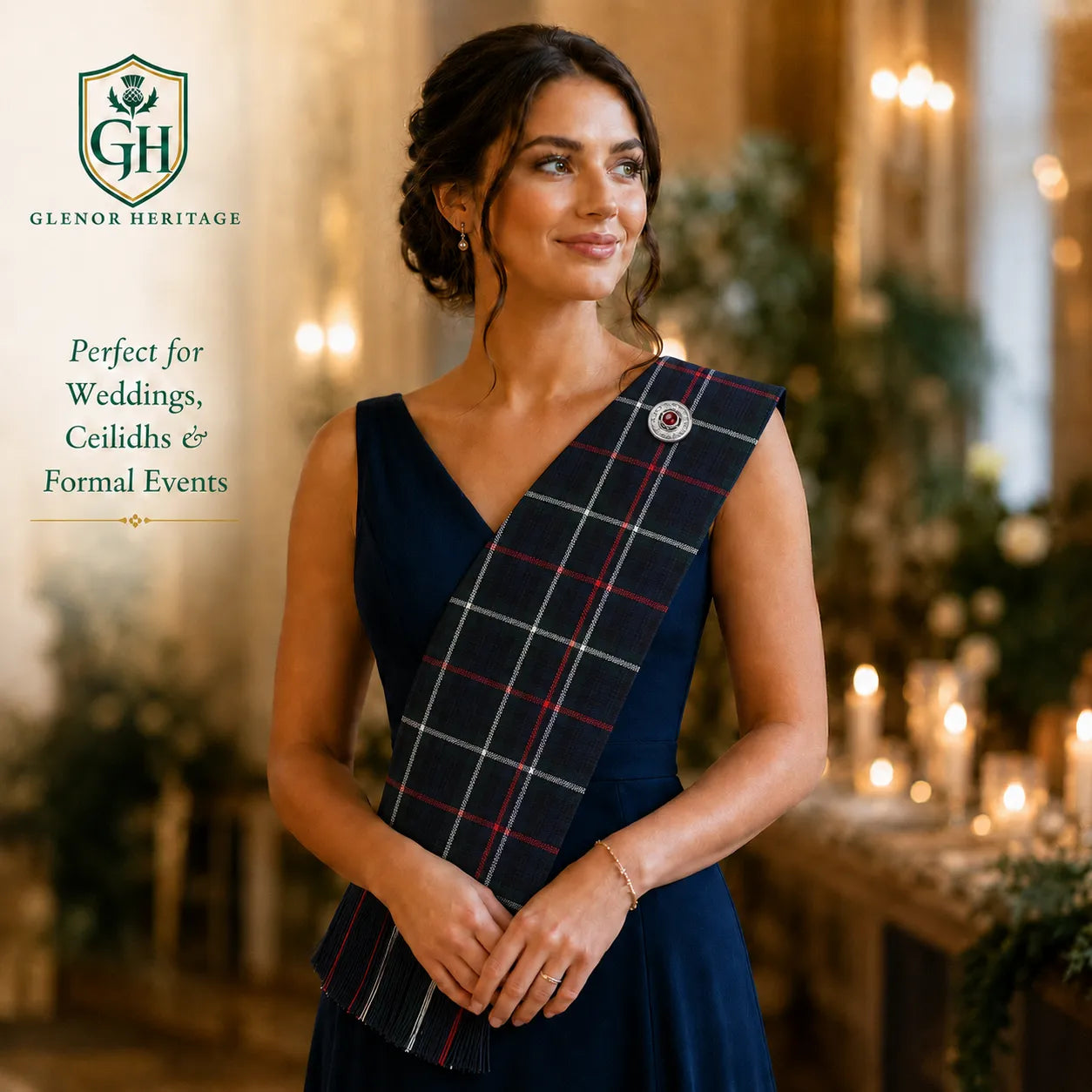 Mackenzie Tartan Sash – Full Size Women’s Highland Sash | Glenor Heritage