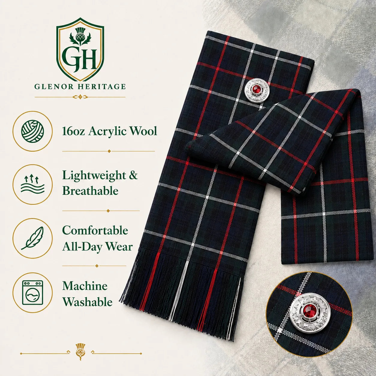 Mackenzie Tartan Sash – Full Size Women’s Highland Sash | Glenor Heritage