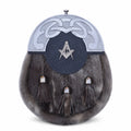 Masonic Celtic semi dress sporran front view – brown fur Highland sporran with Masonic Square and Compass cantle by Glenor Heritage