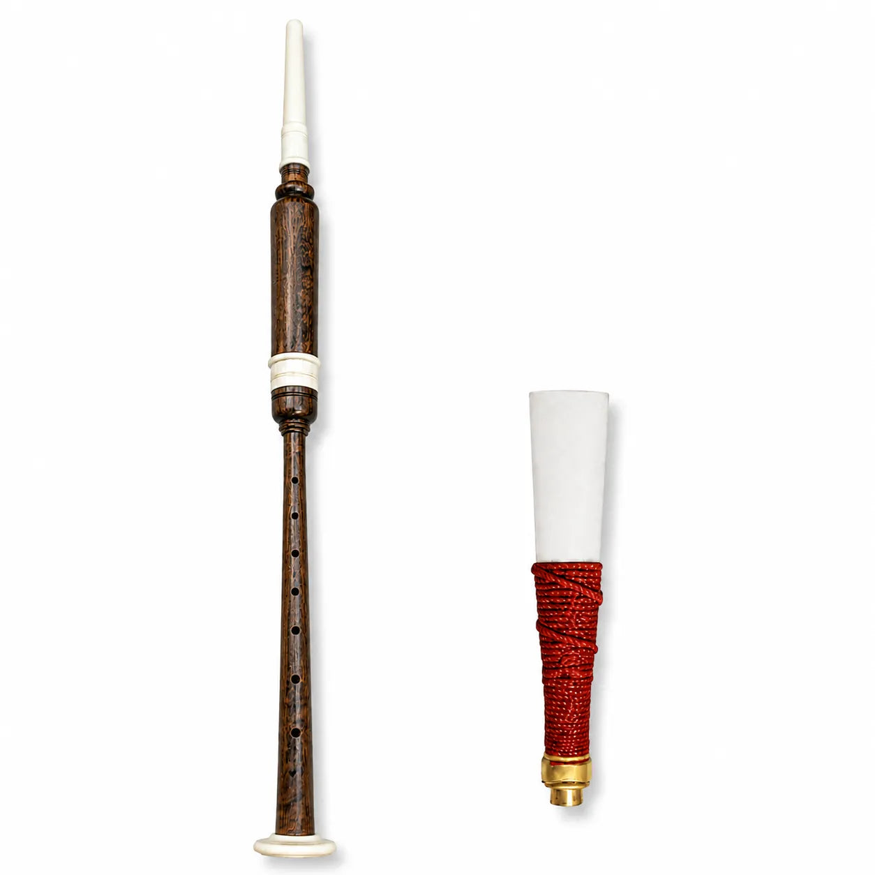 Natural wood ivory practice chanter front view – traditional Highland bagpipe trainer by Glenor Heritage