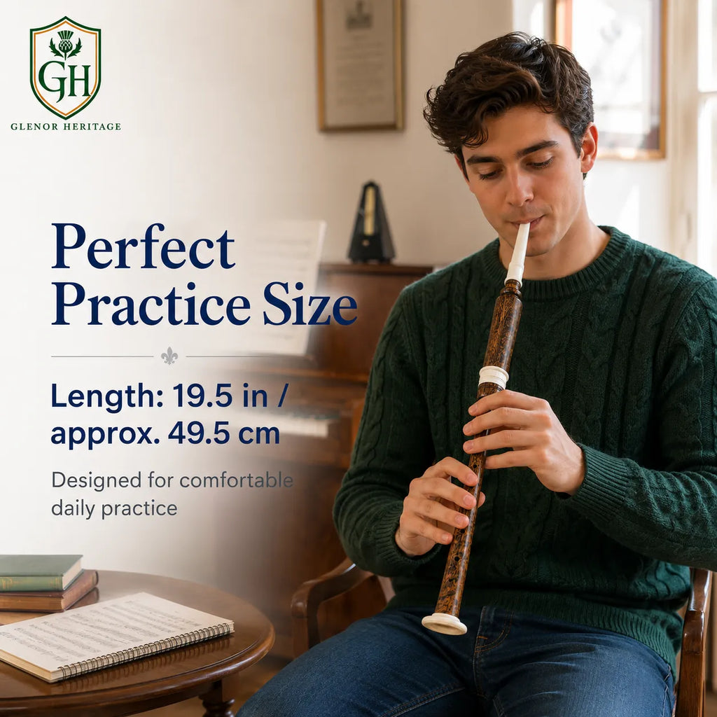 Natural wood ivory practice chanter reed cap and blowpipe end detail by Glenor Heritage