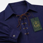 Navy Blue Highland Lace-Up Shirt – Classic Scottish Jacobite Style | Glenor Heritage