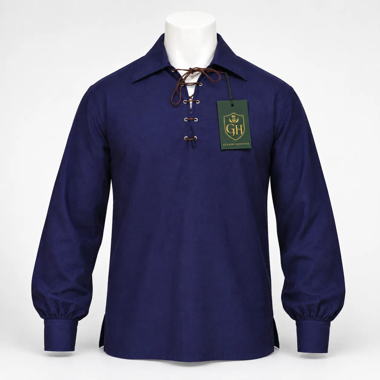 Navy Blue Highland Lace-Up Shirt – Classic Scottish Jacobite Style | Glenor Heritage