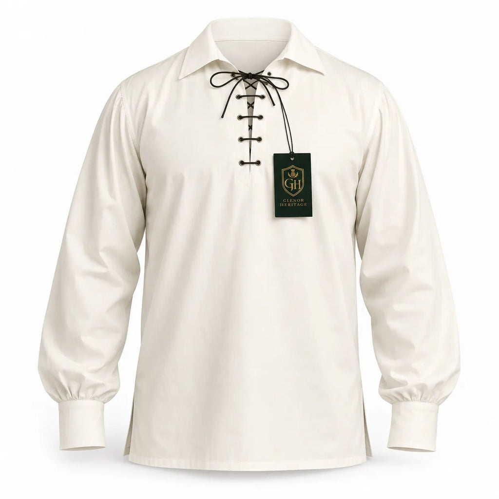Off White Highland Lace-Up Shirt – Authentic Scottish Jacobite Apparel | Glenor Heritage