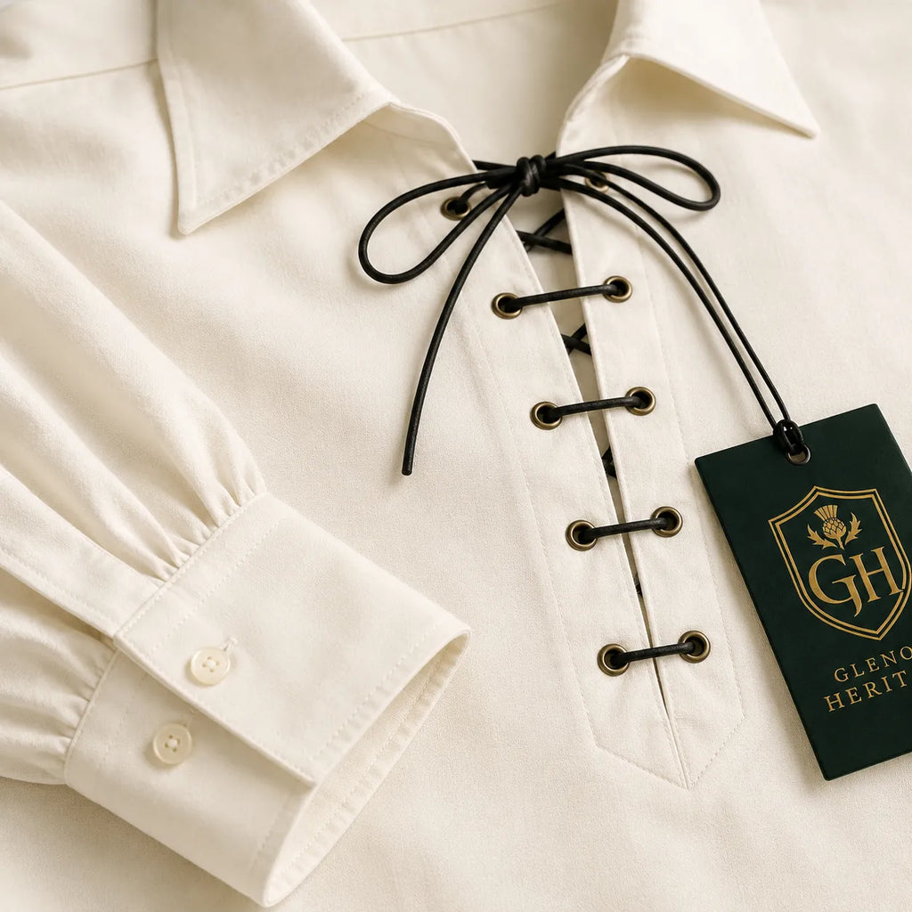 Off White Highland Lace-Up Shirt – Authentic Scottish Jacobite Apparel | Glenor Heritage