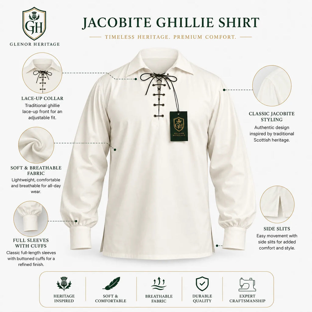Off White Highland Lace-Up Shirt – Authentic Scottish Jacobite Apparel | Glenor Heritage